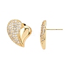 Left and Right Heart Brass Pave Clear Cubic Zirconia Stud Earrings EJEW-M258-040G-3