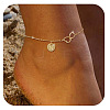 Brass Double Heart Link Flat Round Initial Charm Anklets for Women FS-WGA84B7-17-1
