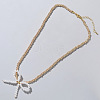 Glass Bowknot Pendant Necklace with Golden Brass Chains for Women YR7395-2-1