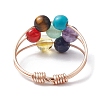 Natural & Synthetic Mixed Gemstone Round Beaded Chakra Theme Fringer Ring RJEW-TA00107-5