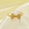 Bowknot 304 Stainless Steel Open Cuff Rings for Women RJEW-G338-08G-3