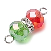 Red & Green Faceted Rondelle Transparent Glass & Brass Rhinestone Peanut Connector Charms PALLOY-JF03000-3