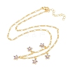 Brass Pave Lilac Cubic Zirconia Flower Pendant Figaro Chain Bib Necklaces for Women NJEW-F364-01G-4