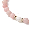 3Pcs Natural Pink Opal & Rhodochrosite & Rose Quartz Round Beads Stretch Bracelets for Women BJEW-JB13055-5