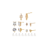 10Pcs 5 Style Brass with Cubic Zirconia Stud Earring Findings DIY-AN0001-14-8
