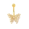 Brass Pave Clear Cubic Zirconia Curved Barbell Butterfly Belly Rings LS-AJEW-L099-01A-G-2