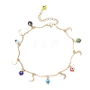 Handmade Evil Eye Lampwork & Stainless Steel Moon Tassel 304 Stainless Steel Curved Bar Link Chain Anklets for Women AJEW-AN00742-01-2