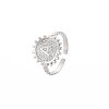 Non-Tarnish 304 Stainless Steel Flat Round with Initial Letter Open Cuff Ring for Men Women RJEW-S405-246P-A-3