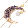 Wire Wrapped Natural Amethyst Moon with Tree of Life Pendant Decorations HJEW-K046-07G-06-4