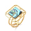 Square 304 Stainless Steel Paua Shell Cuff Rings for Women RJEW-G346-03G-01-4