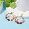 Natural Mashan Jade & Polymer Clay Beaded Big Ring Dangle Stud Earrings EJEW-TA00075-02-3