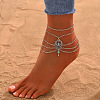 Bohemian Alloy with Synthetic Turquoise Teardrop Multi-Layered Chain Anklets for Women FS-WG424AC-01-3