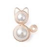 Copper Wire Wrapped Shell Pearl Round Beads Cat Shape Pendants PALLOY-TA00178-1