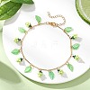 Acrylic Leaf & Glass Seed Beaded Grapes Tassel Brass Bar Link Chain Anklets for Women AJEW-MZ00008-02-2