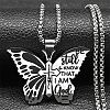 304 Stainless Steel Be Still & Know Butterfly Pendant Box Chain Necklaces STAS-D196-06P-1