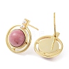 Natural Rhodochrosite Half Round Dangle Stud Earrings EJEW-B027-01G-02-2