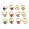 Brass Micro Pave Cubic Zirconia with Natural & Synthetic Gemstone Cuff Open Rings RJEW-T035-01G-M-2
