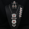 Flat Round Alloy with Resin Pendant Necklace & Stud Dangle Earring & Link Bracelet & Ring FS-WGB1F06-13-1