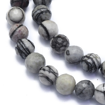 Natural Black Silk Stone/Netstone Beads Strands G-K310-A09-8mm-1
