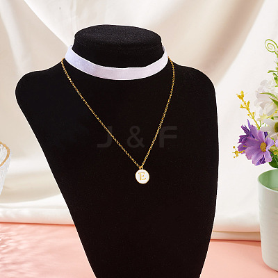 Alloy Enamel Letter Pendant Single Face White Velvet Ribbon & Brass Chain Double Layered Choker Necklaces NJEW-TAC0034-1