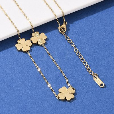 304 Stainless Steel Clover Link Chain Long Necklaces NJEW-V001-01G-1