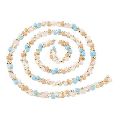 Faceted Cube Glass & Round Beaded Chains CHC-G018-03KCG-02-1