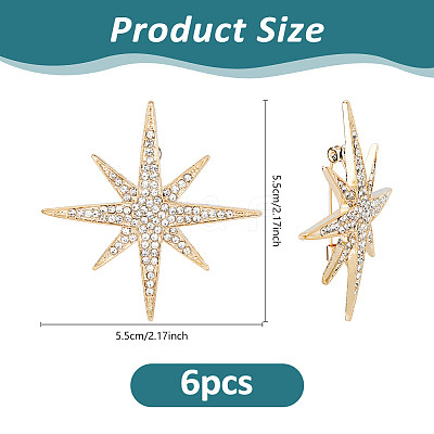 6Pcs Star Alloy Rhinestone Lapel Pins for Backpack Clothes JEWB-DC0001-39KCG-1