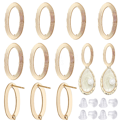 12Pcs Brass Hollow Out Oval Stud Earring Findings KK-BC0011-01-1