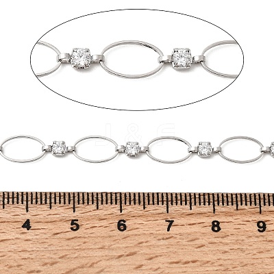 Handmade Brass Pave Clear Cubic Zirconia Oval Link Chains CHC-G027-02P-1