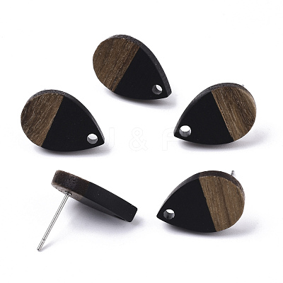 Resin & Walnut Wood Stud Earring Findings X-MAK-N032-002A-B01-1