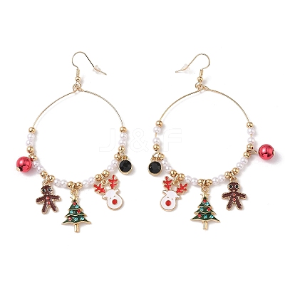Christmas Theme Alloy Enamel Dangle Earrings EJEW-B068-01G-01-1