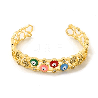 Colorful Enamel Evil Eye Open Cuff Bangle with Cubic Zirconia BJEW-A136-05G-1