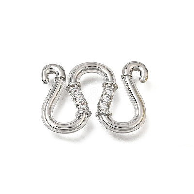 Brass Micro Pave Clear Cubic Zirconia M-Hook Clasps KK-CBA0DF0-15P-1