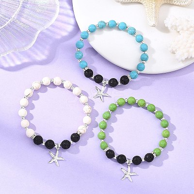 Starfish 304 Stainless Steel Charm Bracelets BJEW-JB14086-1