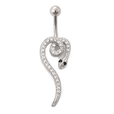 Alloy Rhinestone Snake Curved Barbell Belly Rings LS-AJEW-R007-03P-02-1