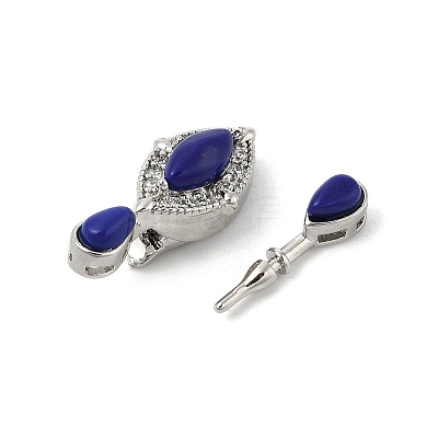 Brass Micro Pave Cubic Zirconia & Optimized Lapis Box Clasps KK-P291-47P-1