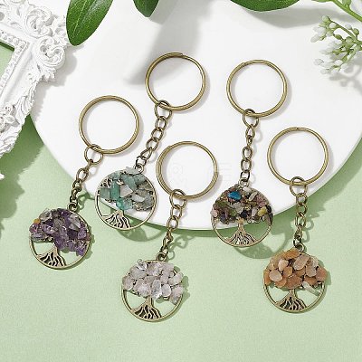 Natural Mixed Gemstone Keychains KEYC-JKC00694-1