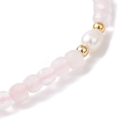 Natural Rose Quartz & Cultured Freshwater Pearl Beads Stretch Bracelets for Women BJEW-JB12734-01-1