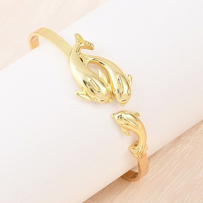 Marine Organism Brass Cuff Bangles for Women BJEW-D368-03F-G-1