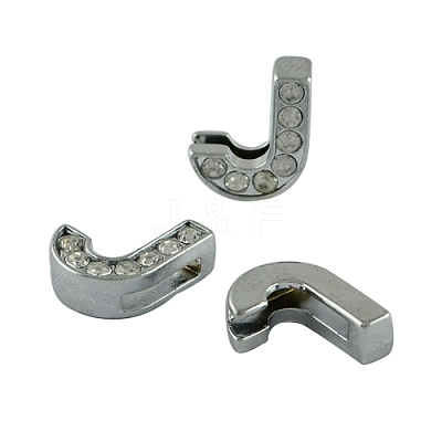 Alloy Initial Slide Charms with Grade A Rhinestones ALRI-R032-J-FF-1