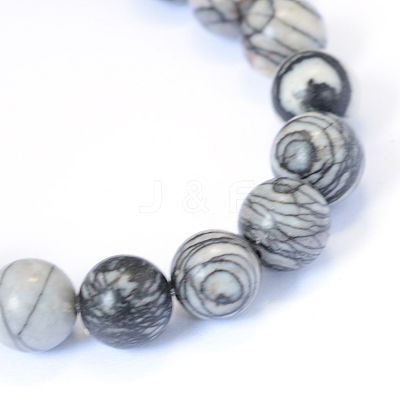 Natural Black Silk Stone/Netstone Round Bead Strands X-G-E334-8mm-05-1