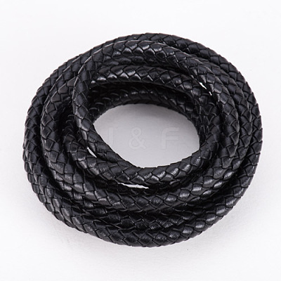 Black 6mm Round Folded Genuine Braided Leather Cords for Necklace Bracelet Jewelry Making WL-PH0001-01-1