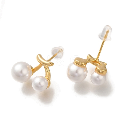 Brass ABS Imitation Pearl Stud Earrings for Women EJEW-B107-05G-1