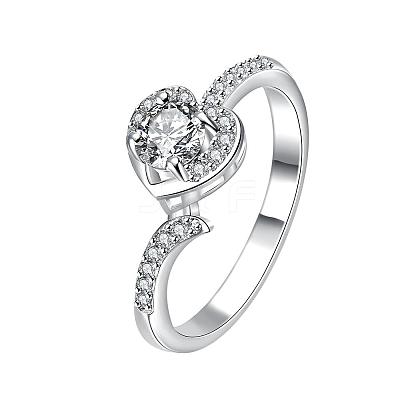 Classic Heart Brass Cubic Zirconia Rings for Women RJEW-BB06119-7D-1