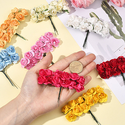 120Pcs 10 Colors Paper Artificial Rose Flower DIY-SP0005-83-1