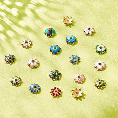 96Pcs 16 Styles Multi-Petal Alloy Enamel Bead Caps FIND-PH0017-97-1