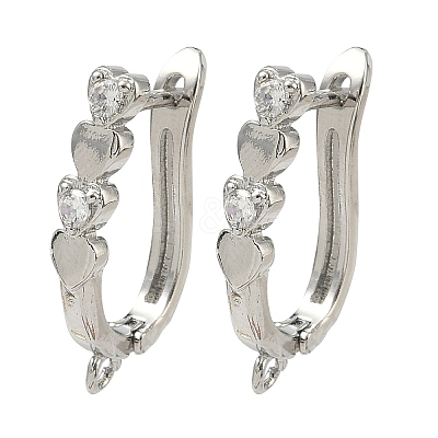 Heart Brass Micro Pave Clear Cubic Zirconia Earring Findings KK-D226-05P-1