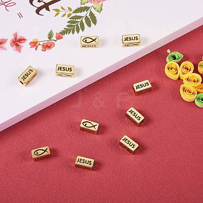 Brass Jesus Tube Beads for Easter KK-L006-041G-1