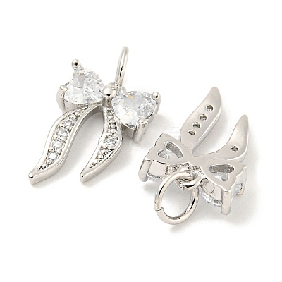 Rack Plating Brass Micro Pave Clear Cubic Zirconia Pendants KK-B093-01F-P-1