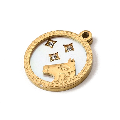 12 Constellations 304 Stainless Steel & Natural Shell & Rhinestone Pendants SA-CBAA9A2-06G-11-1